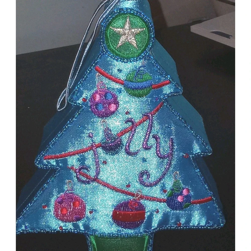 Vintage Blue‎ Christmas Tree  Satin Beaded Trinket Gift Box Ornament